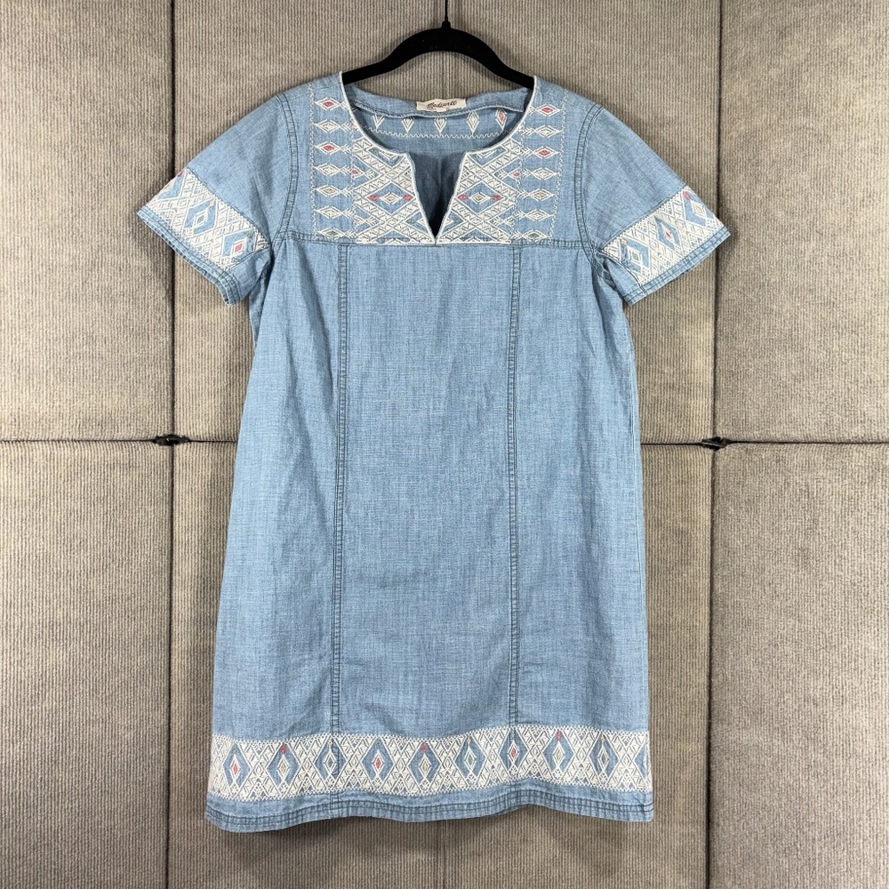 Madewell Chambray Embroidered Dress